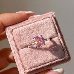 925 Sterling Silver Classic Solitaire Pink Cushion-Cut Ring - Sterling Finish